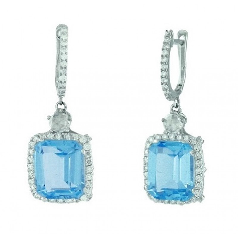 Barry Kronen Blue Topaz and Diamond Dangle Earrings S-2532WDBT