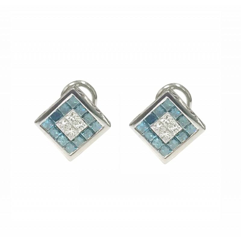Blue and White Diamond Tilted Earrings 27476
