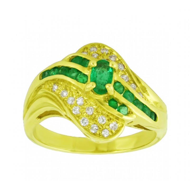Emerald and Diamond Swirl Ring 12184