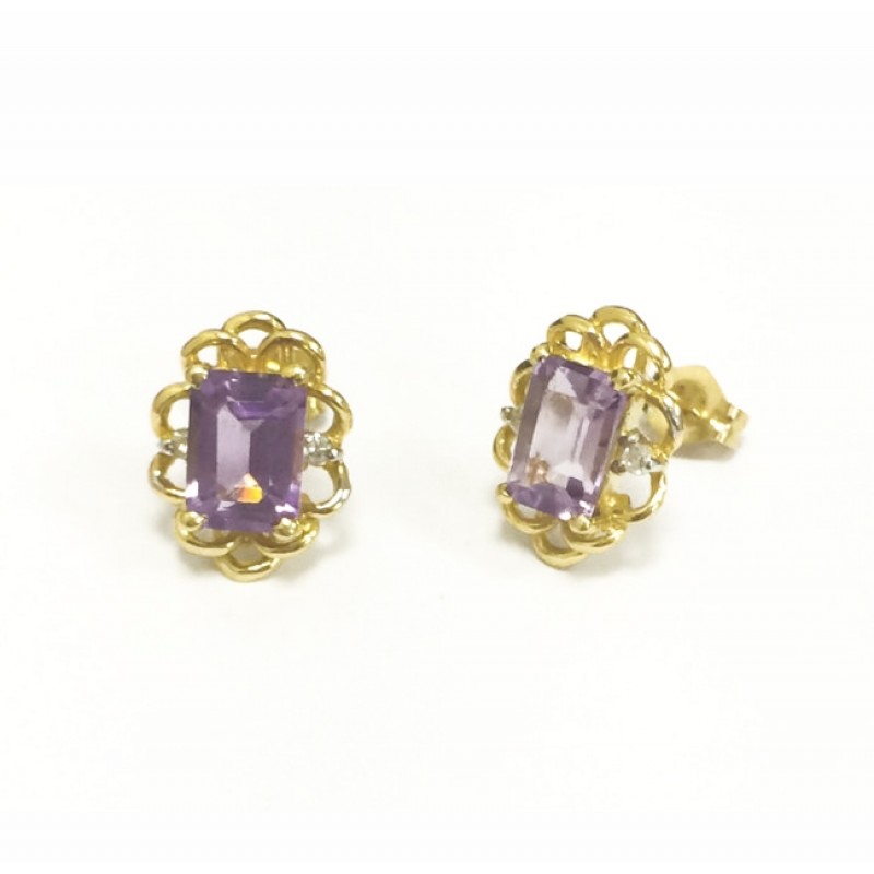 Emerald Cut Amethyst and Diamond Earrings 27057