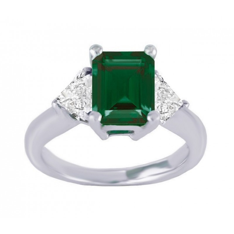 Martin Flyer Three Stone Emerald and Diamond Ring Top 5144PL-14082