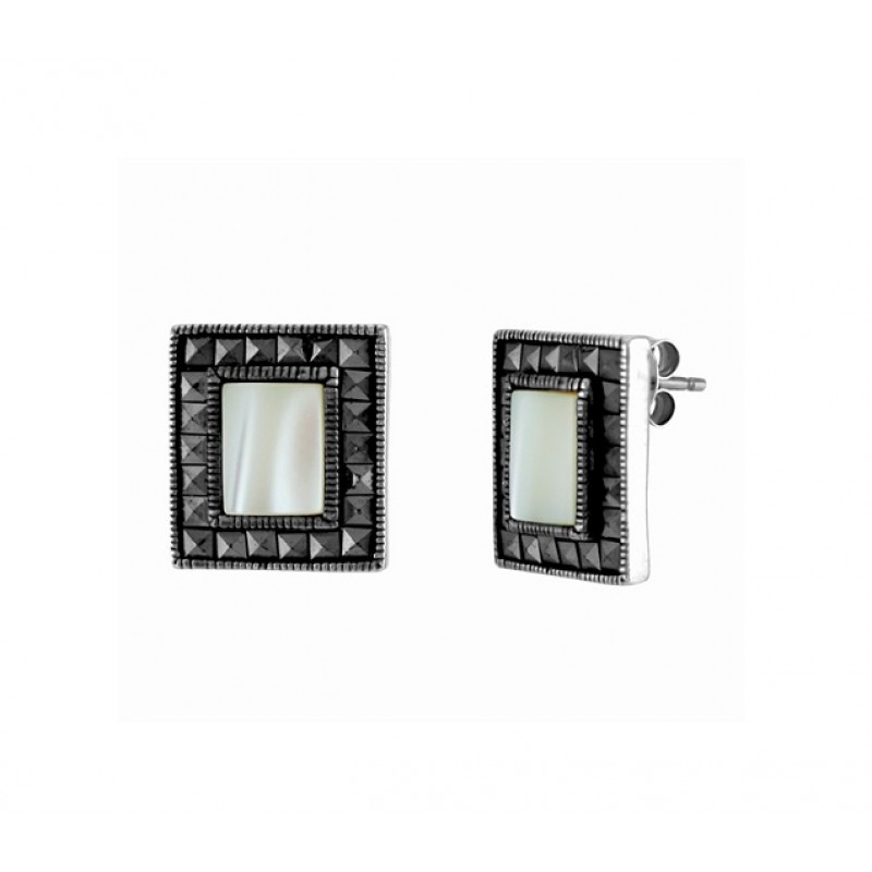 Mother of Pearl and Marcasite Stud Earrings 24662