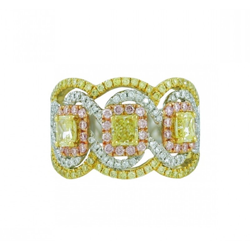 Natural Yellow, Pink and White Diamond Ring Top 23977