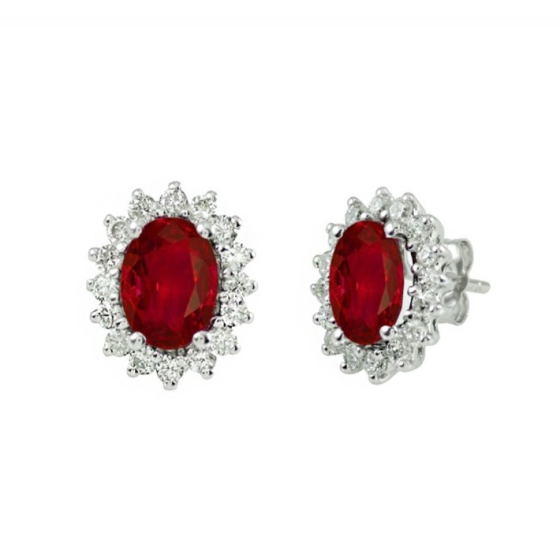 Oval Ruby and Diamond Earrings 27532