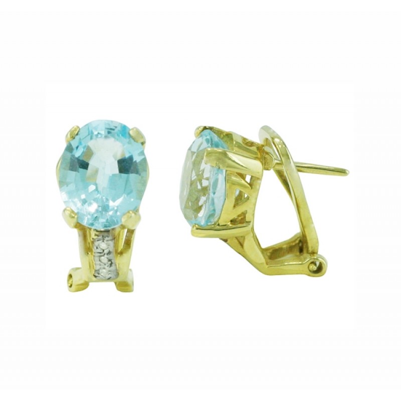 Oval Shape Blue Topaz and Diamond Earrings 18861