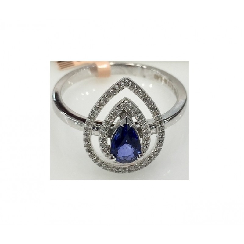 Pear Shape Sapphire and Diamond Halo Ring 25343