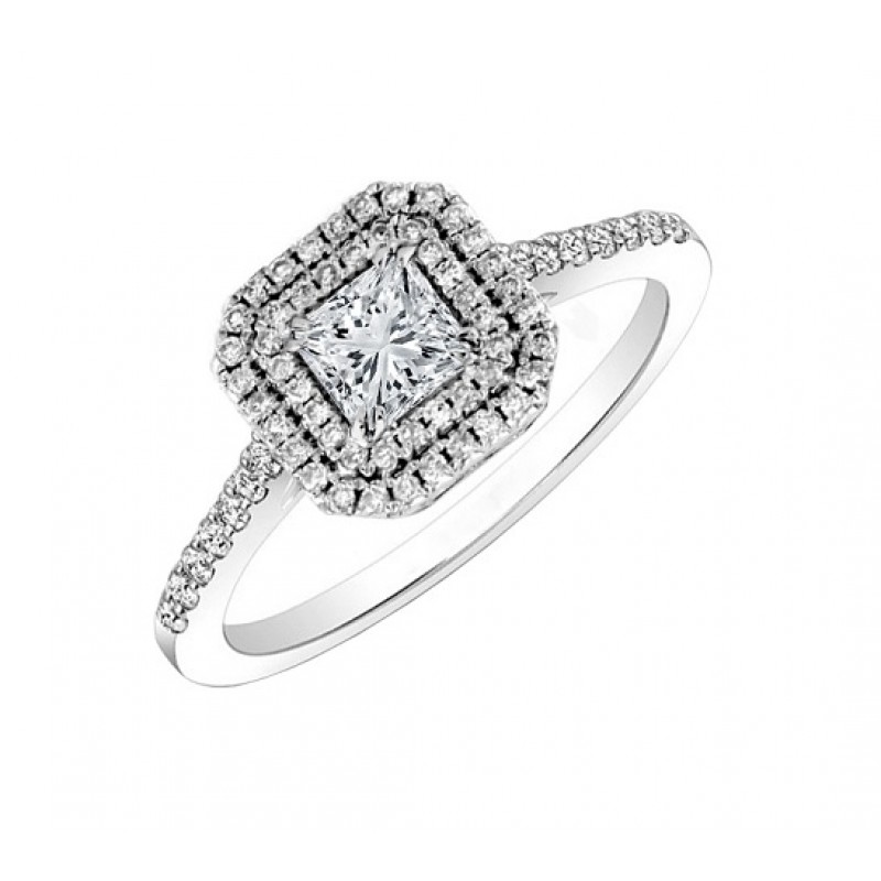 Princess Cut Duet Halo Diamond Engagement Ring 29382