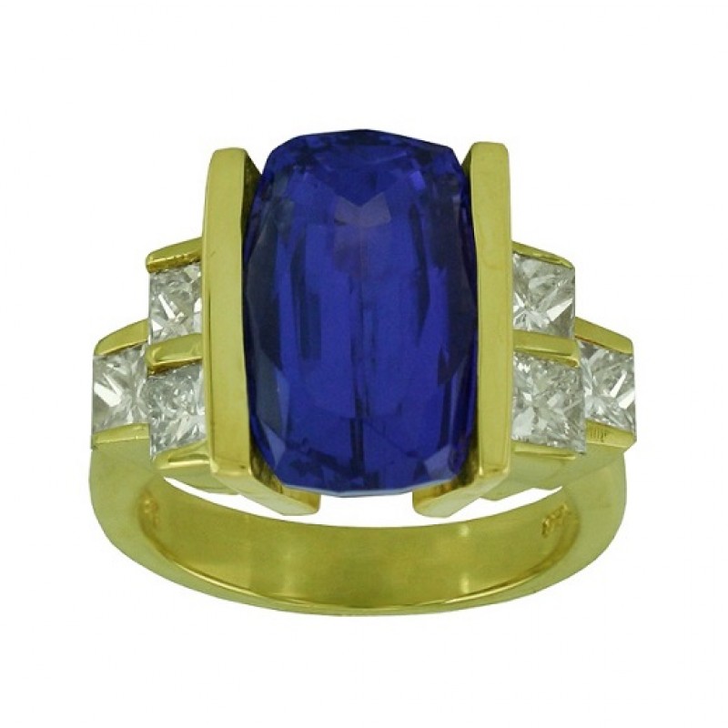 Rectangular Cushion Cut Tanzanite and Diamond Ring