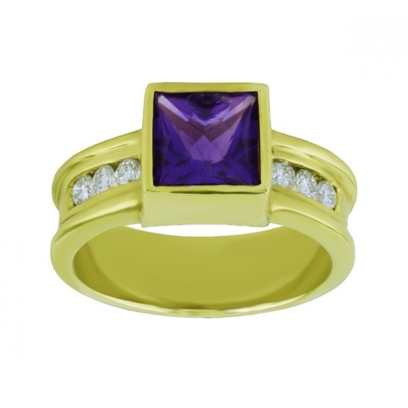 Square Amethyst and Diamond Ring 15508