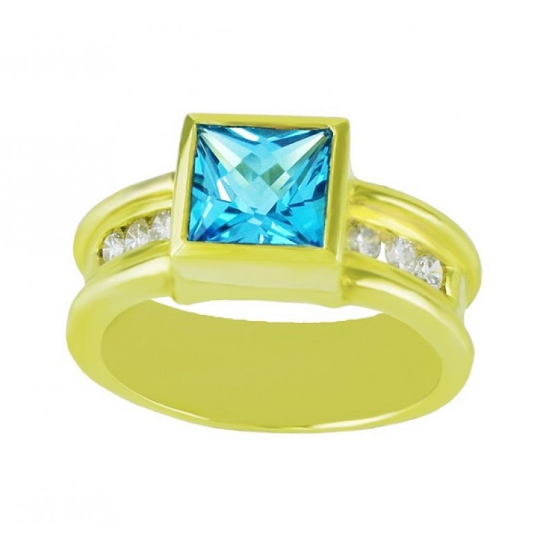 Square Blue Topaz and Diamond Ring 15516