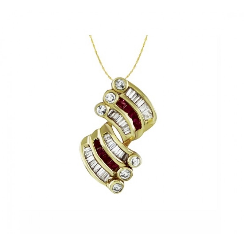 Square Ruby and Round and Baguette Diamond Slide Pendant 17252