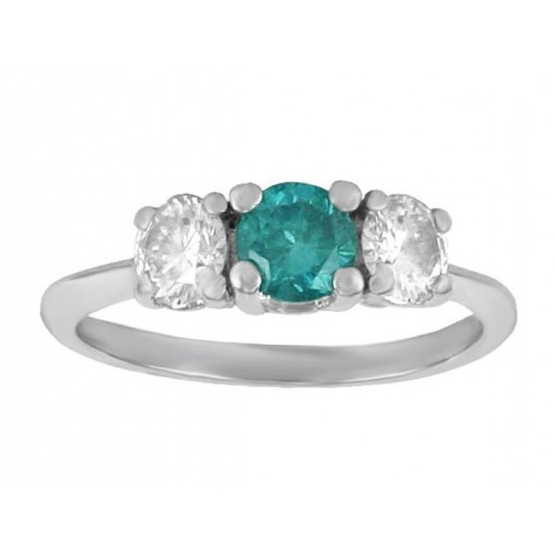 Three Stone Blue and White Diamond Engagement Ring 21762
