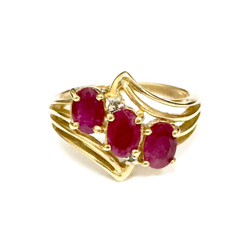 Three Stone Oval Ruby and Diamond Ring 26971