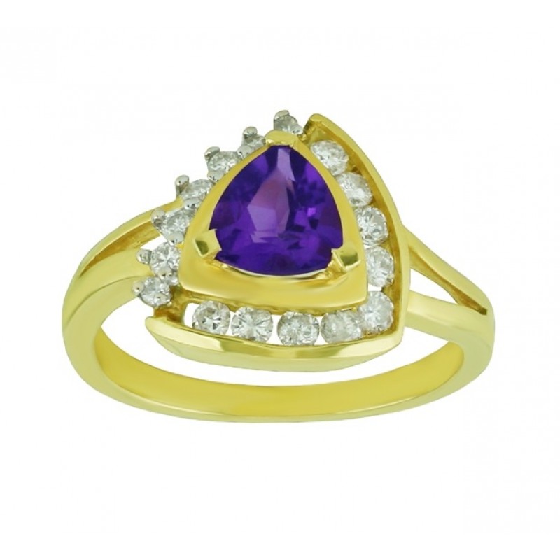 Trillion Cut Amethyst and Diamond Ring 15509