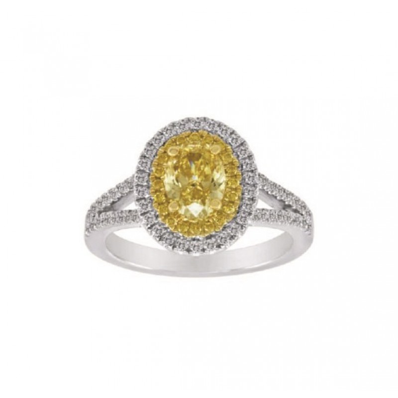 Yellow and White Diamond Halo Ring Top 23979