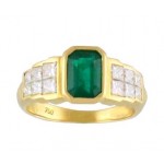 Bezel Set Emerald and Diamond Ring 15423
