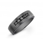 Brushed Black Sterling Silver Channel-Set Black Diamond Mens Band