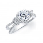 Three Stone Diamond Halo Engagement Ring 17645-W