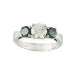Three Stone White and Green Diamond Ring 15666