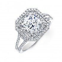 14k White Gold Double Square Diamond Halo Engagement Ring