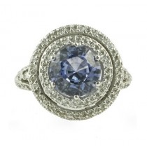 Barry Kronen Blue Sapphire and Diamond Halo Ring Top S-2554WDBS