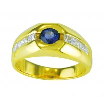 Blue Sapphire and Princess Cut Diamond Ring 17148