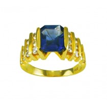 Emerald Cut Blue Sapphire and Diamond Ring 17082
