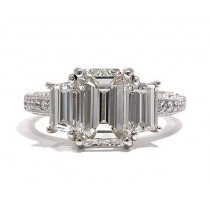 Emerald Cut Three Stone Diamond Engagement Ring Flat 10137-10138