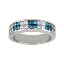 Princess Cut Blue and White Diamond Ring 25574