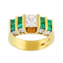 Princess Cut Diamond and Emerald Ring 15428