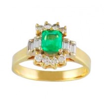 Square Emerald and Diamond Ring 15453