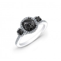 Three Stone Black and White Diamond Halo Ring Top 24186