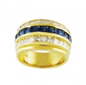 Channel Set Blue Sapphire and Diamond Ring Top 12313