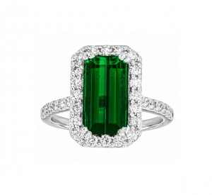Emerald Cut Green Tourmaline and Diamond Ring Top 24100