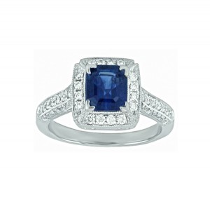 Emerald Cut Sapphire and Diamond Ring Top 23175