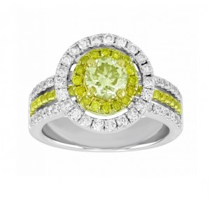 Fancy Yellow and White Diamond Halo Ring 25028-21882