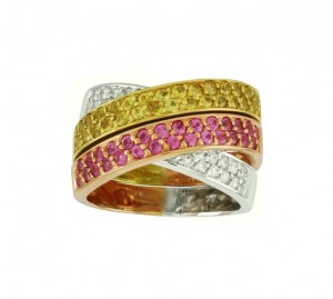 Feraud Overlapping Yellow & Pink Sapphire and Diamond Ring 10575