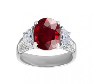 JB Star Three Stone Ruby and Diamond Ring Top 1423/359