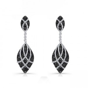 Marquise Frame Black and White Diamond Earrings 25593