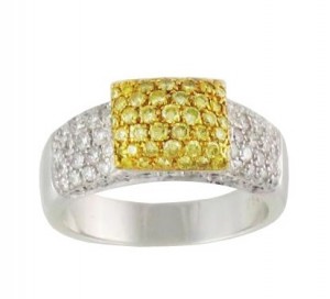 Pavé-Set Yellow and White Diamond Ring 15574
