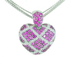 Pink Sapphire and Diamond Heart Necklace 14271