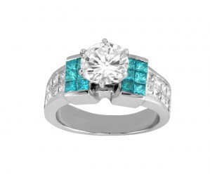Princess Cut Blue and White Diamond Engagement Ring 21915-top