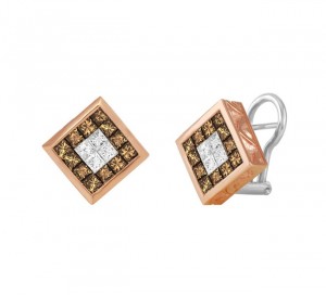 Princess Cut Chocolate and White Diamond Earrings 24687