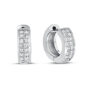 Two Row Invisible Setting Diamond Hoop Earrings 29554