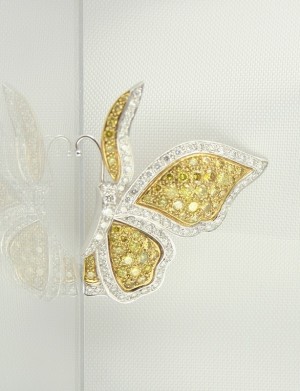 Yellow and White Diamond Butterfly Pendant/Pin 10497