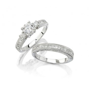 14k White Gold Princess Cut Diamond Bridal Set NK7305we-WA_RS