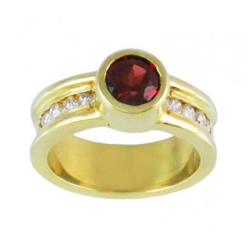Bezel Set Garnet and Diamond Ring 15514