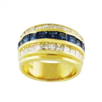 Channel Set Blue Sapphire and Diamond Ring Top 12313