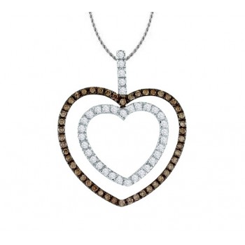 Chocolate and White Diamond Double Heart Necklace 21361