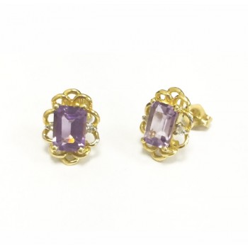 Emerald Cut Amethyst and Diamond Earrings 27057